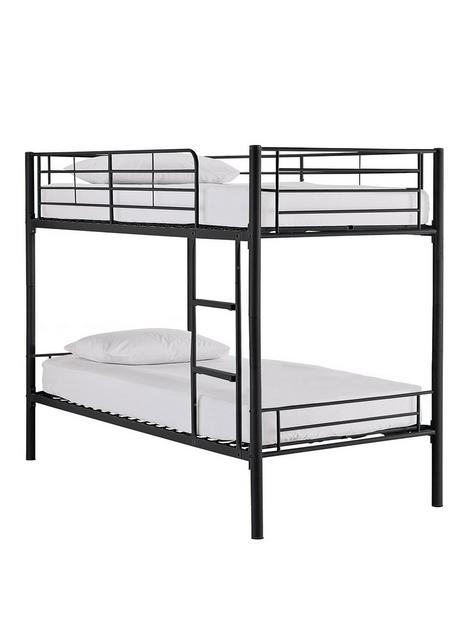 kidspace-domino-metal-bunk-bed-frame-with-mattress-options-ladder-and-guard-rail-on-top-bunk