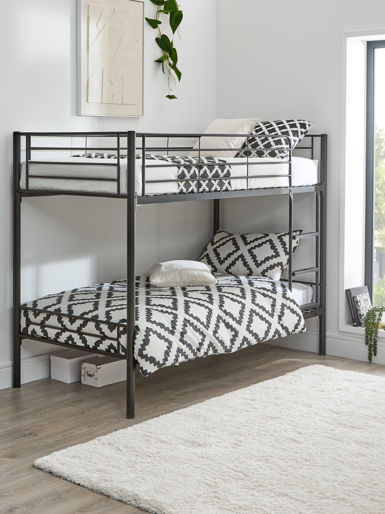 Very Home Domino Metal Bunk Bed Frame with Mattress Options - Ladder And Guard Rail On Top Bunk