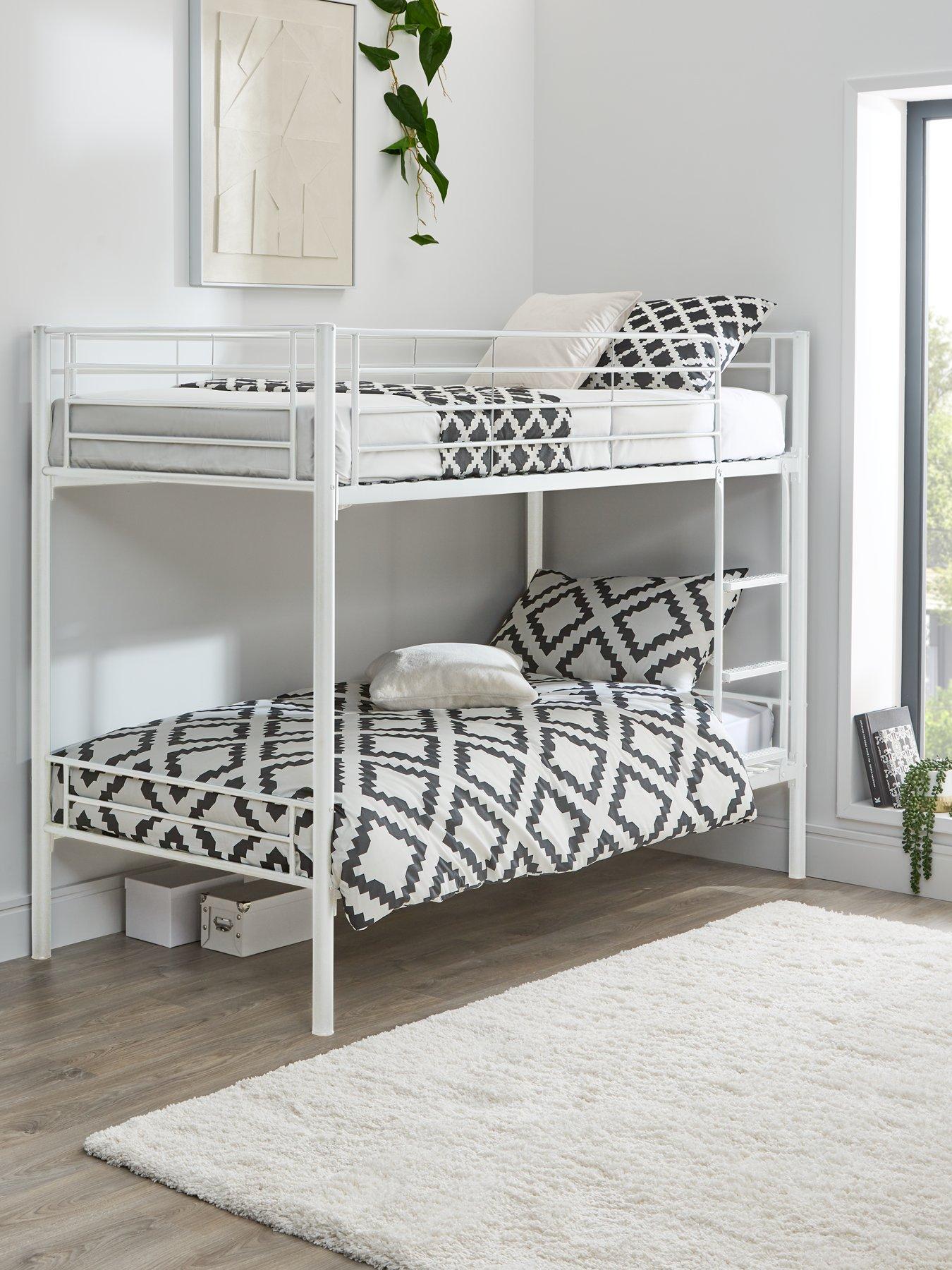 undefined Domino Metal Bunk Bed Frame with Mattress Options - Ladder And Guard Rail On Top Bunk