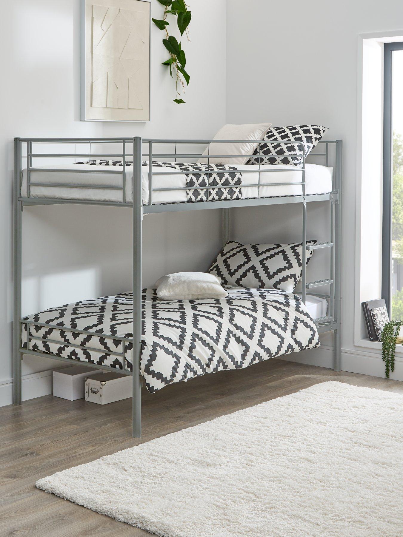 undefined Domino Metal Bunk Bed Frame with Mattress Options - Ladder And Guard Rail On Top Bunk
