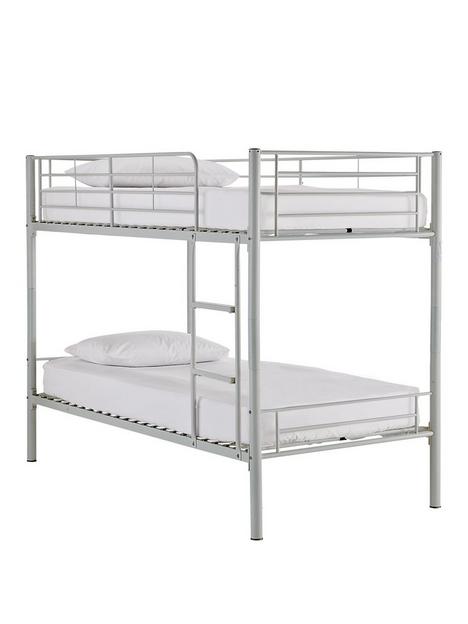 kidspace-domino-metal-bunk-bed-frame-with-mattress-options-ladder-and-guard-rail-on-top-bunk