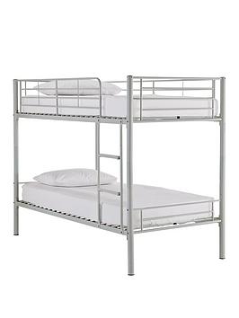 Product photograph of Very Home Domino Metal Bunk Bed Frame With Mattress Options - Ladder And Guard Rail On Top Bunk - Bunk Bed Frame With 2 Premium Mattresses from very.co.uk