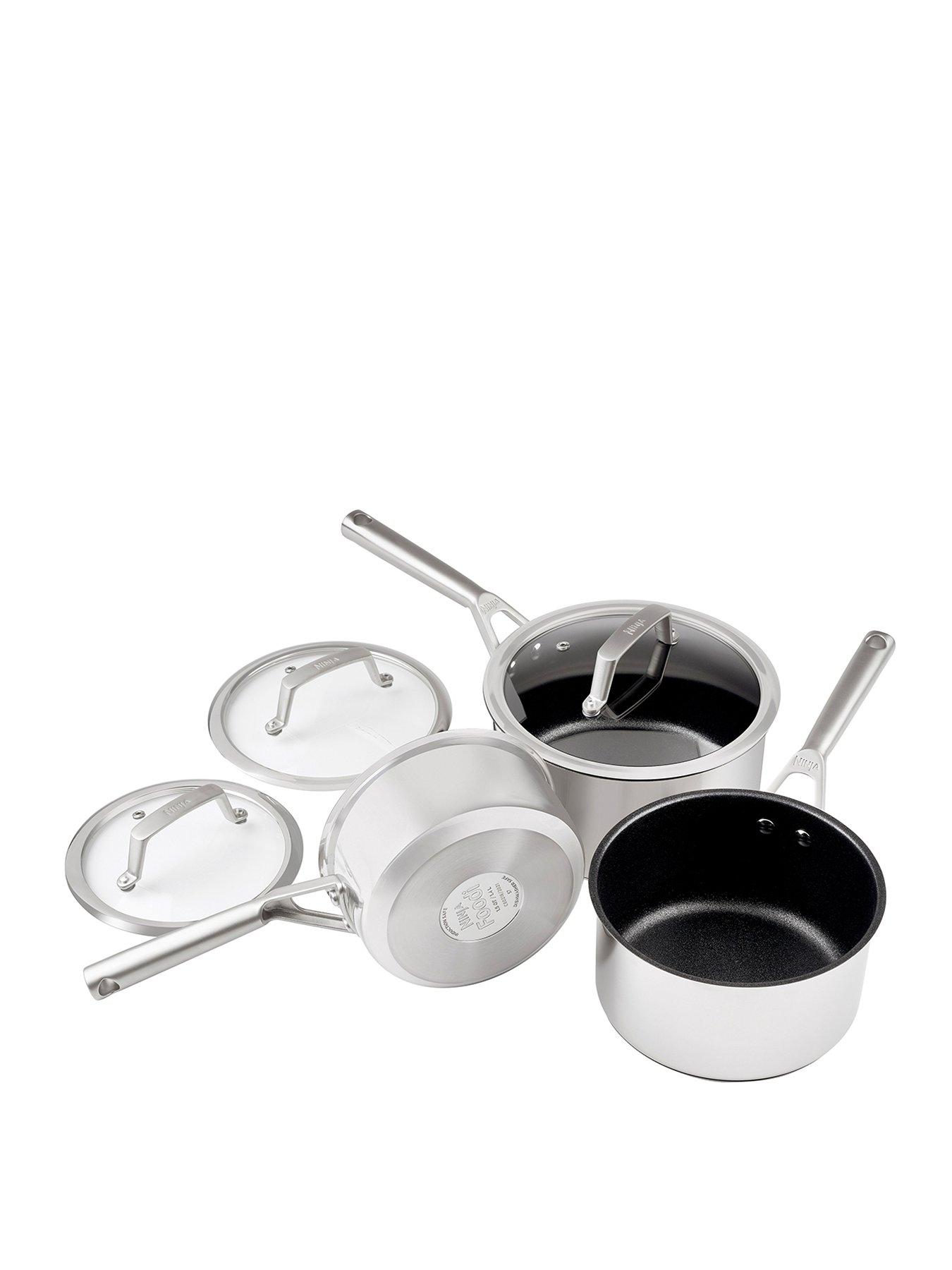 Product photograph of Ninja Foodi Zerostick Stainless Steel 3 Piece Pan Set - 16 18 20cm Saucepans Non Stick - C63000uk from very.co.uk
