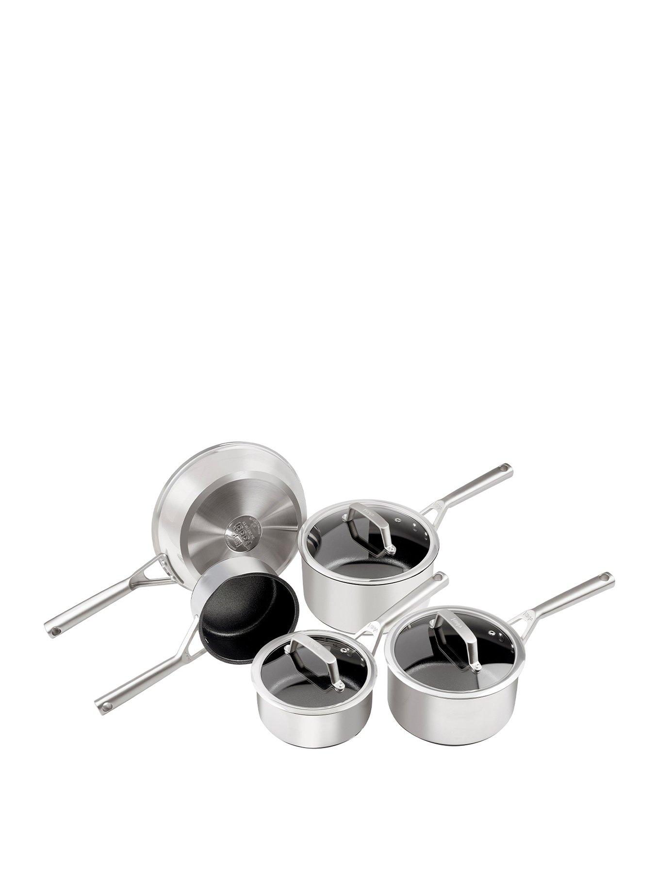 NINJA Foodi ZEROSTICK 5 Piece set - 16cm Milk, 16/18/20cm Saucepans  &  24cm Frying Pan, non stick - Stainless Steel C65000UK