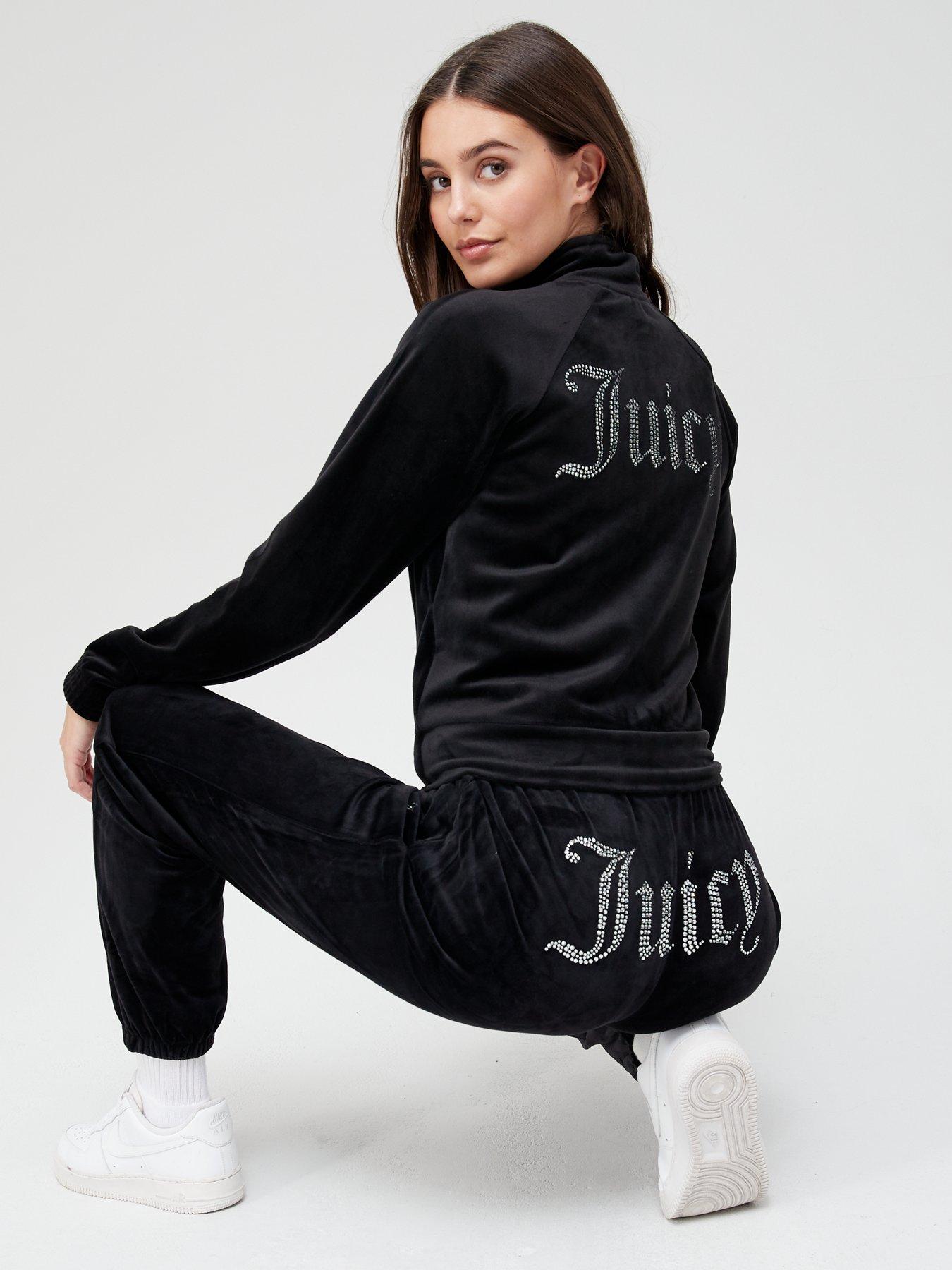 undefined Juicy Diamante Back Velour Track Top - Black