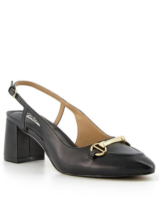 front image of dune-london-cassie-leather-snaffle-open-court-shoe-black