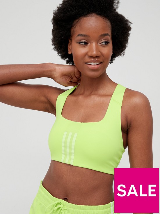 front image of adidas-train-3-stripes-bra-medium-support-lime