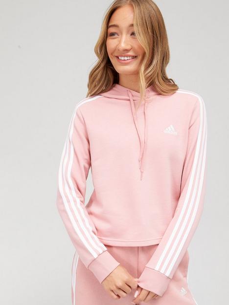adidas-essentialnbsp3-stripe-cropped-hoodie-pink