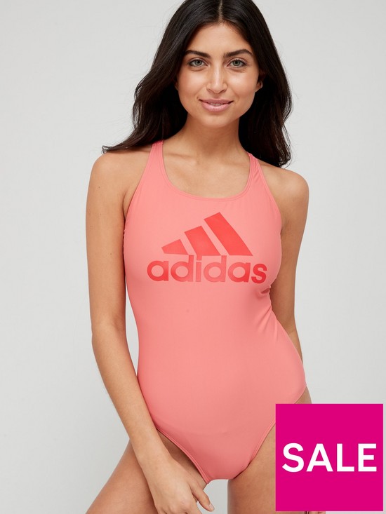 front image of adidas-sh3ro-badge-of-sport-swimsuit-coralnbsp