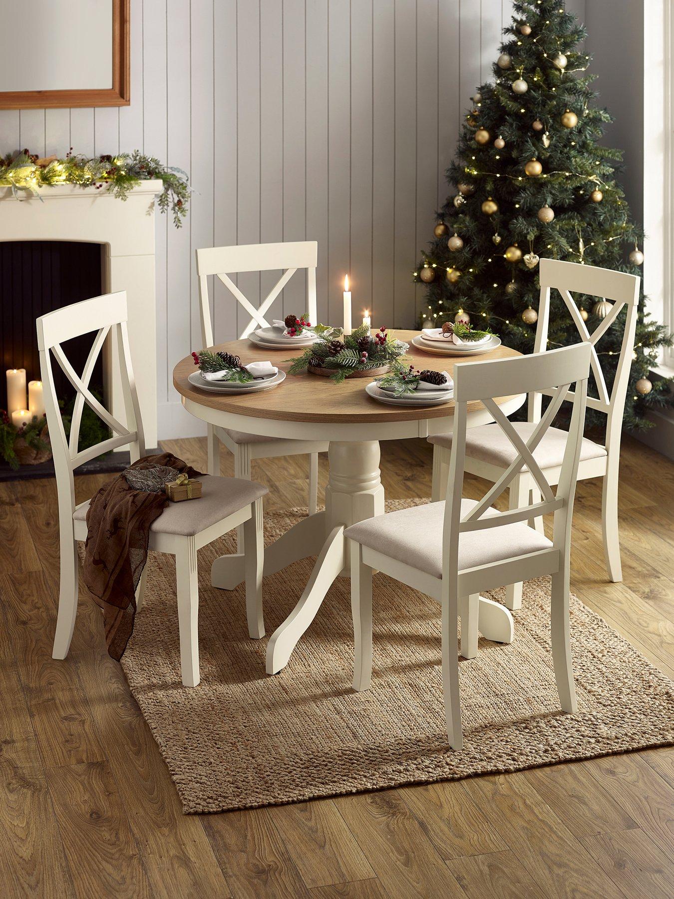 Image 3 of 3 of Julian Bowen Davenport 106 cm Round Pedestal Table - Ivory/Oak