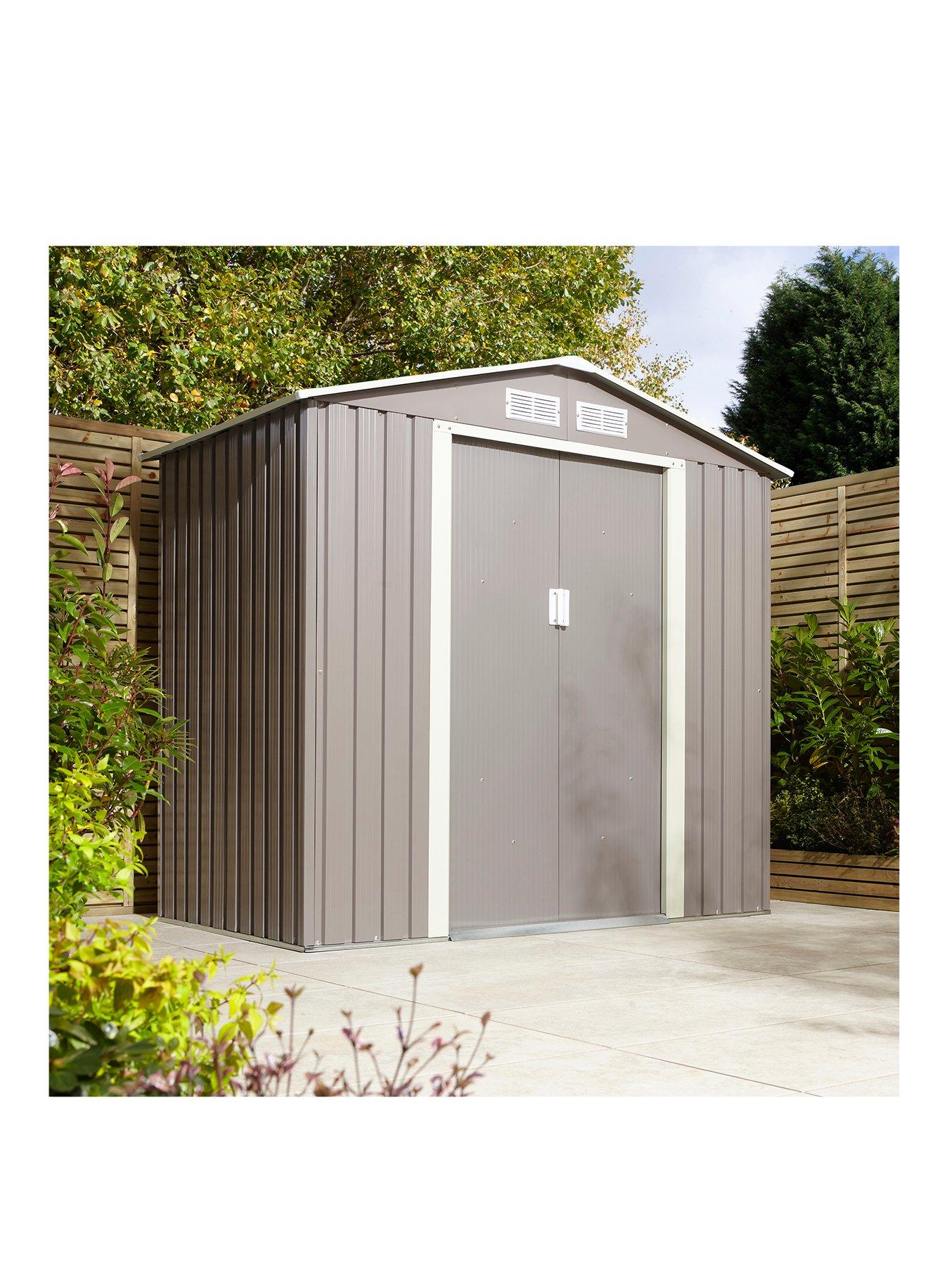 Product photograph of Rowlinson Trentvale 6 X 4ft Metal Apex Shed - Light Grey from very.co.uk