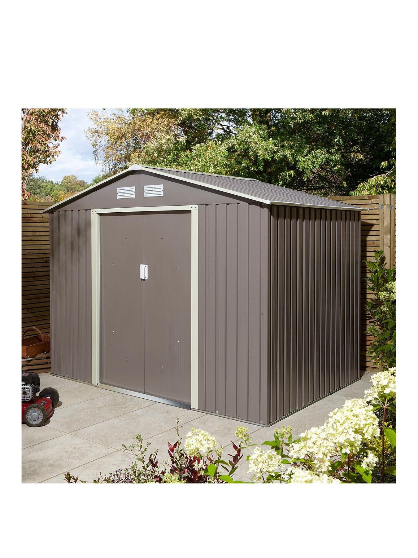 Product photograph of Rowlinson Trentvale 8 X 6ft Metal Apex Garden Shed - Light Grey from very.co.uk