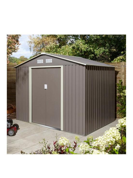front image of rowlinson-trentvale-8x6-metal-apex-shed-light-grey