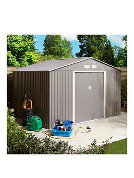 Product photograph of Rowlinson Trentvale 10 X 8ft Metal Apex Shed - Light Grey from very.co.uk