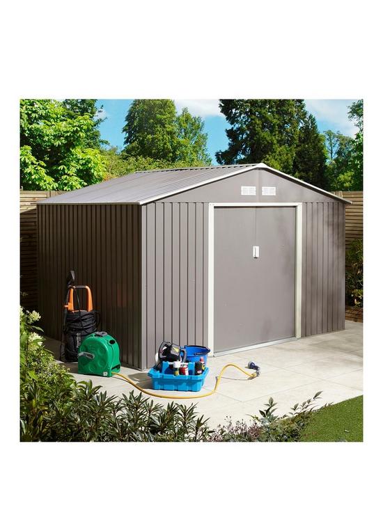 front image of rowlinson-trentvale-10-x-8ft-metal-apex-shed-light-grey