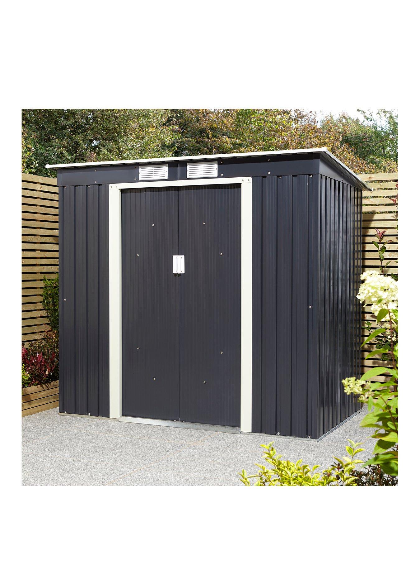 Product photograph of Rowlinson Trentvale 6x4 Metal Pent Shed - Dark Grey from very.co.uk