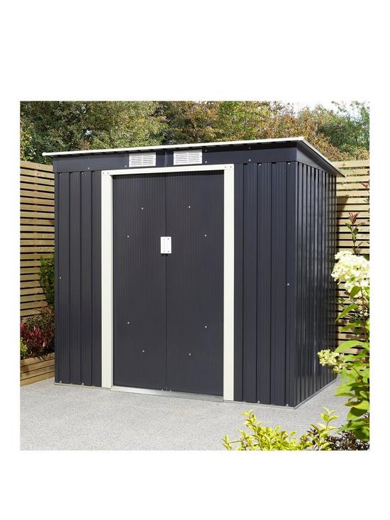front image of rowlinson-trentvale-6x4-metal-pent-shed-dark-grey