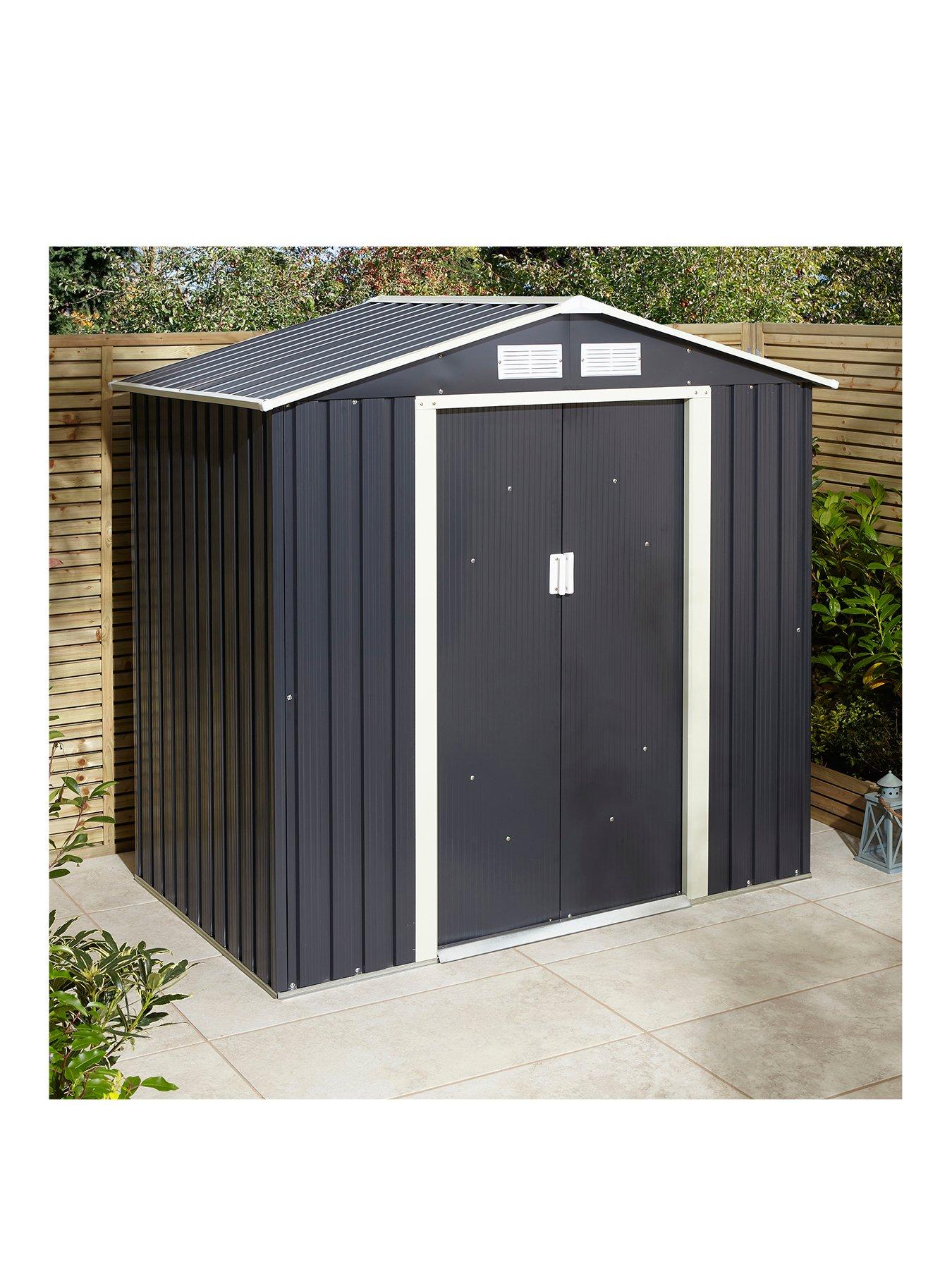 Product photograph of Rowlinson Trentvale 6 X 4ft Metal Apex Shed - Dark Grey from very.co.uk
