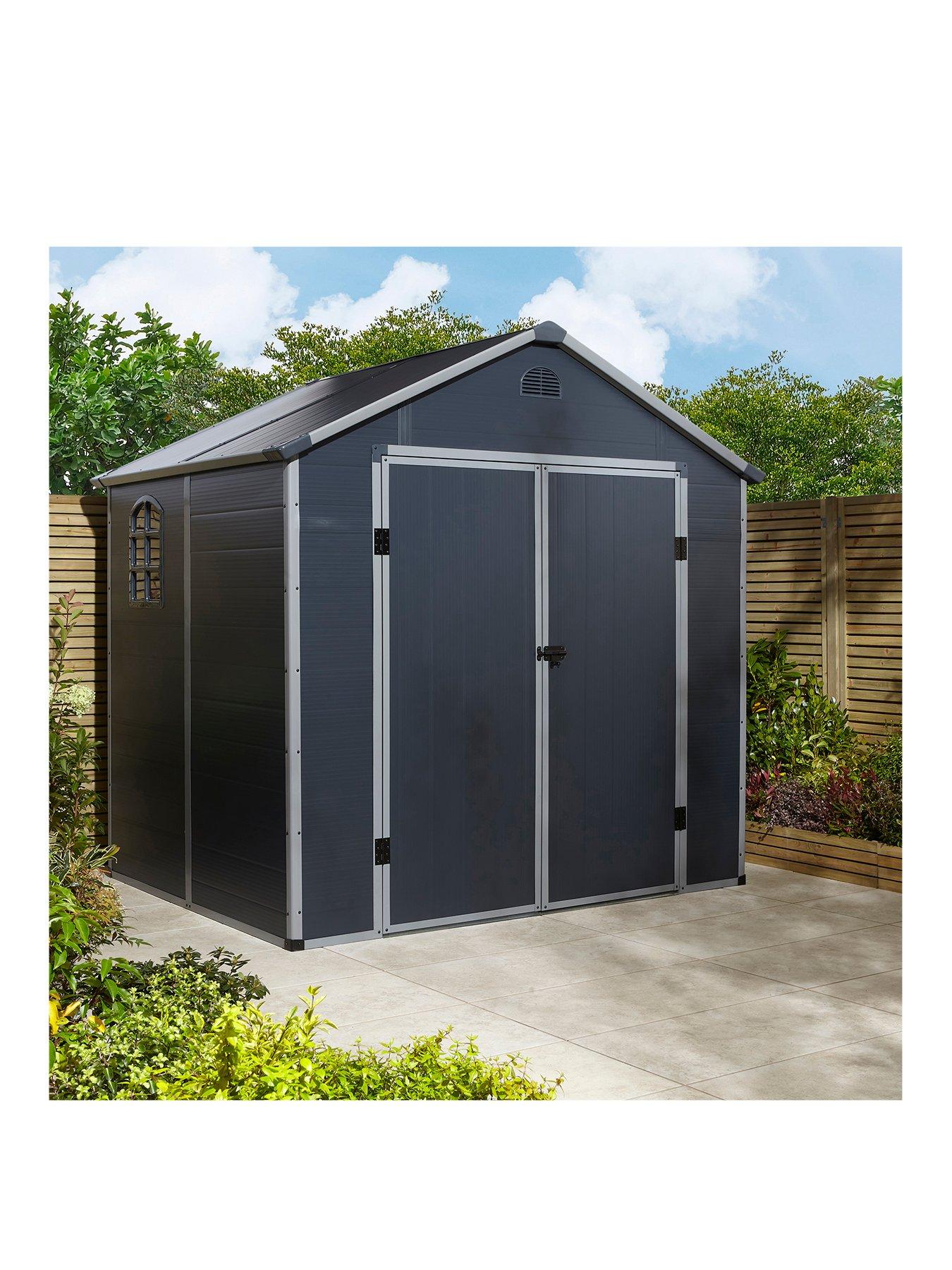 Product photograph of Rowlinson Airevale 8x6 Ft Apex Plastic Garden Shed - Dark Grey from very.co.uk