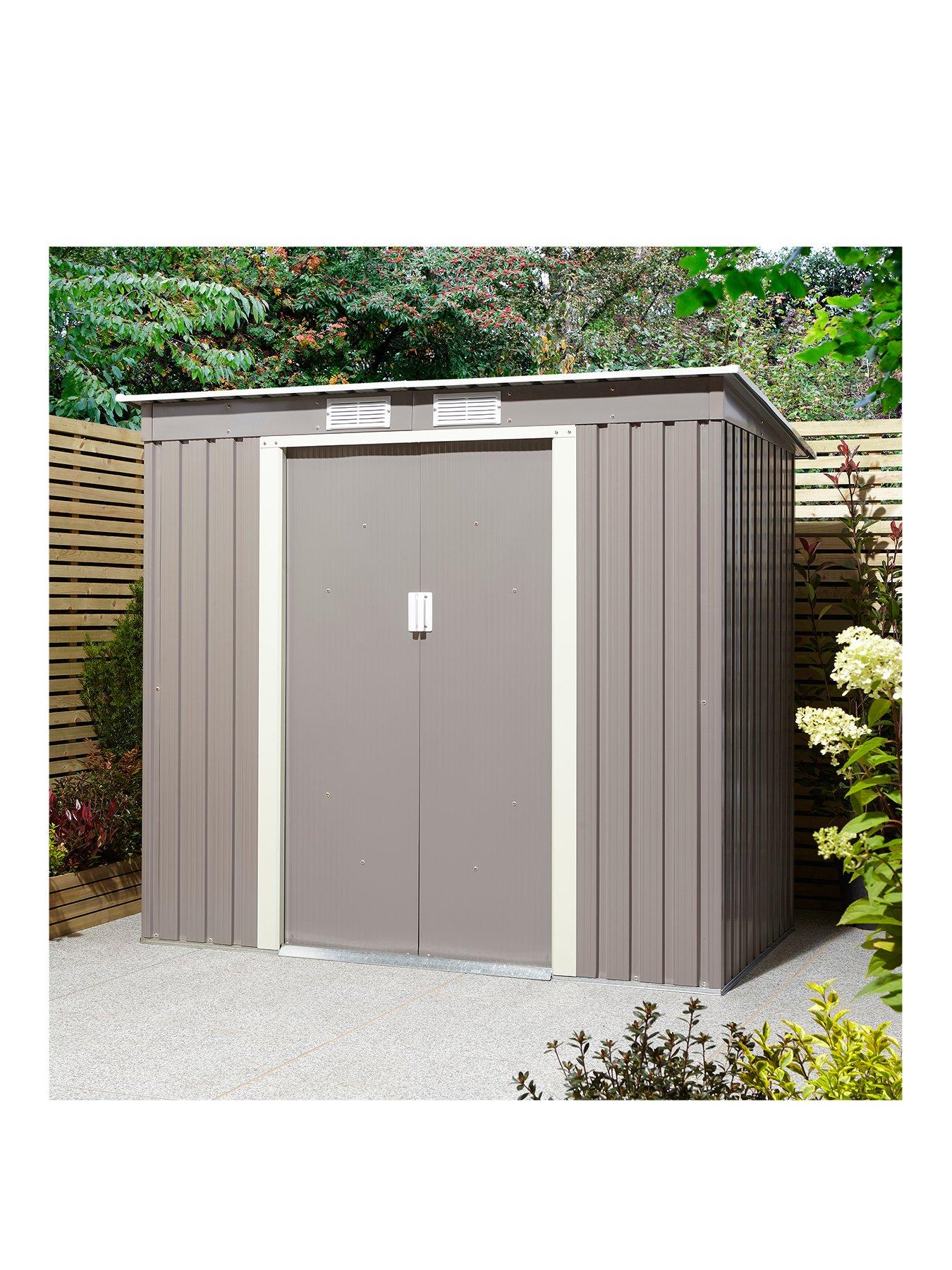 Product photograph of Rowlinson Trentvale 6 X 4ft Metal Pent Garden Shed - Light Grey from very.co.uk
