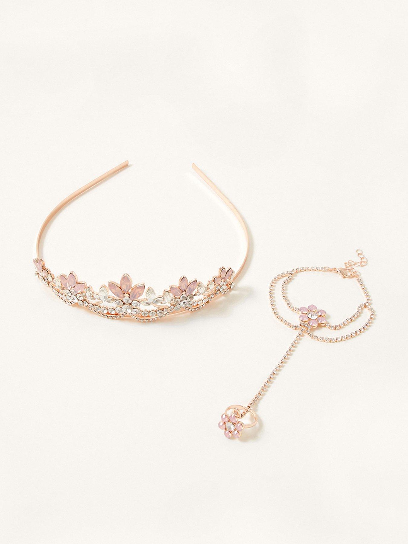 Accessories Girls Mirage Jewel Tiara & Linked Bracelet Set - Rose Gold