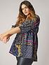  image of yours-unfiltered-dip-hem-tunic-34-sleeve-teal-scarf-print