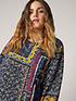 image of yours-unfiltered-dip-hem-tunic-34-sleeve-teal-scarf-print