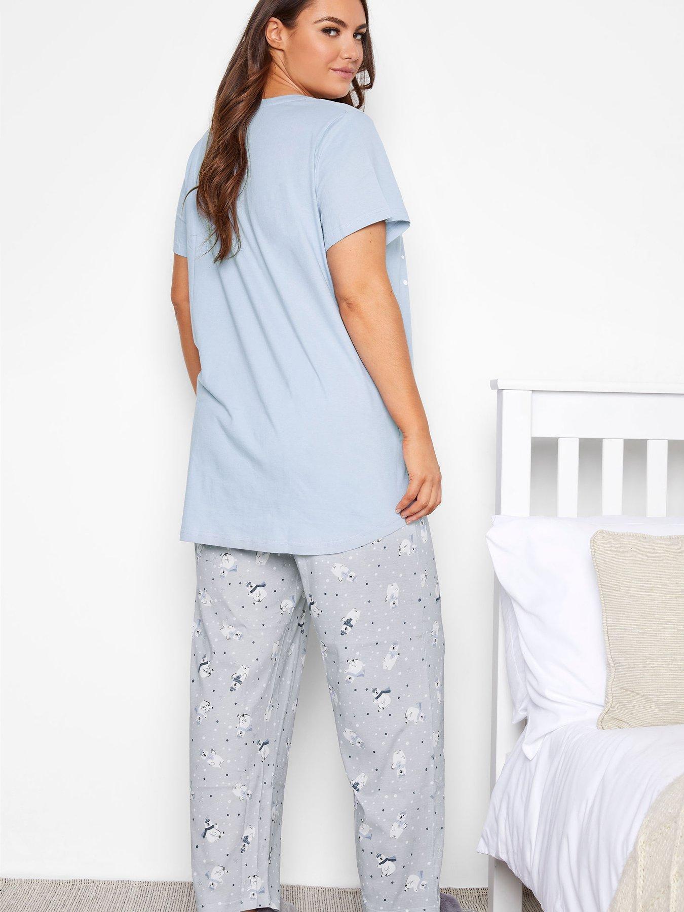 Women Yours Polar Bear Wide Leg Pyjama Set - Blue