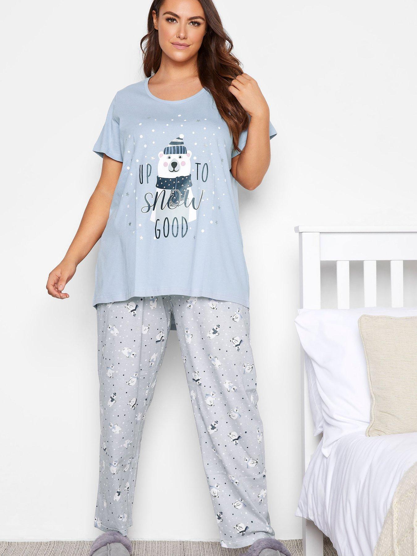 Women Yours Polar Bear Wide Leg Pyjama Set - Blue