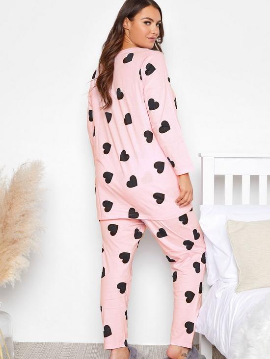 stillFront image of yours-heart-print-pyjama-set-pink