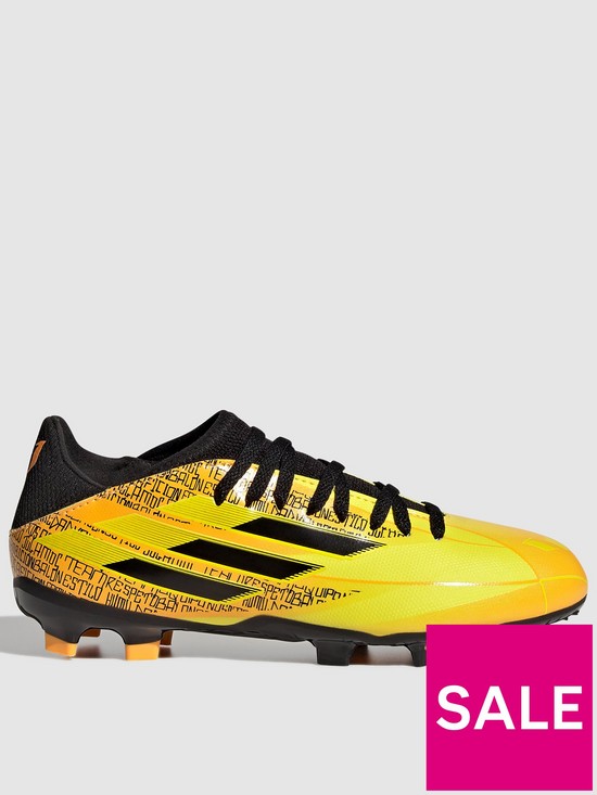 front image of adidas-junior-messi-x-laceless-speed-form3-firm-ground-football-boot