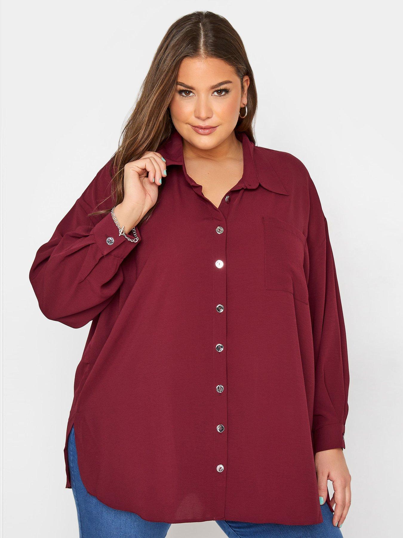 Women Yours Long Sleeve Button Through Shirt - Red