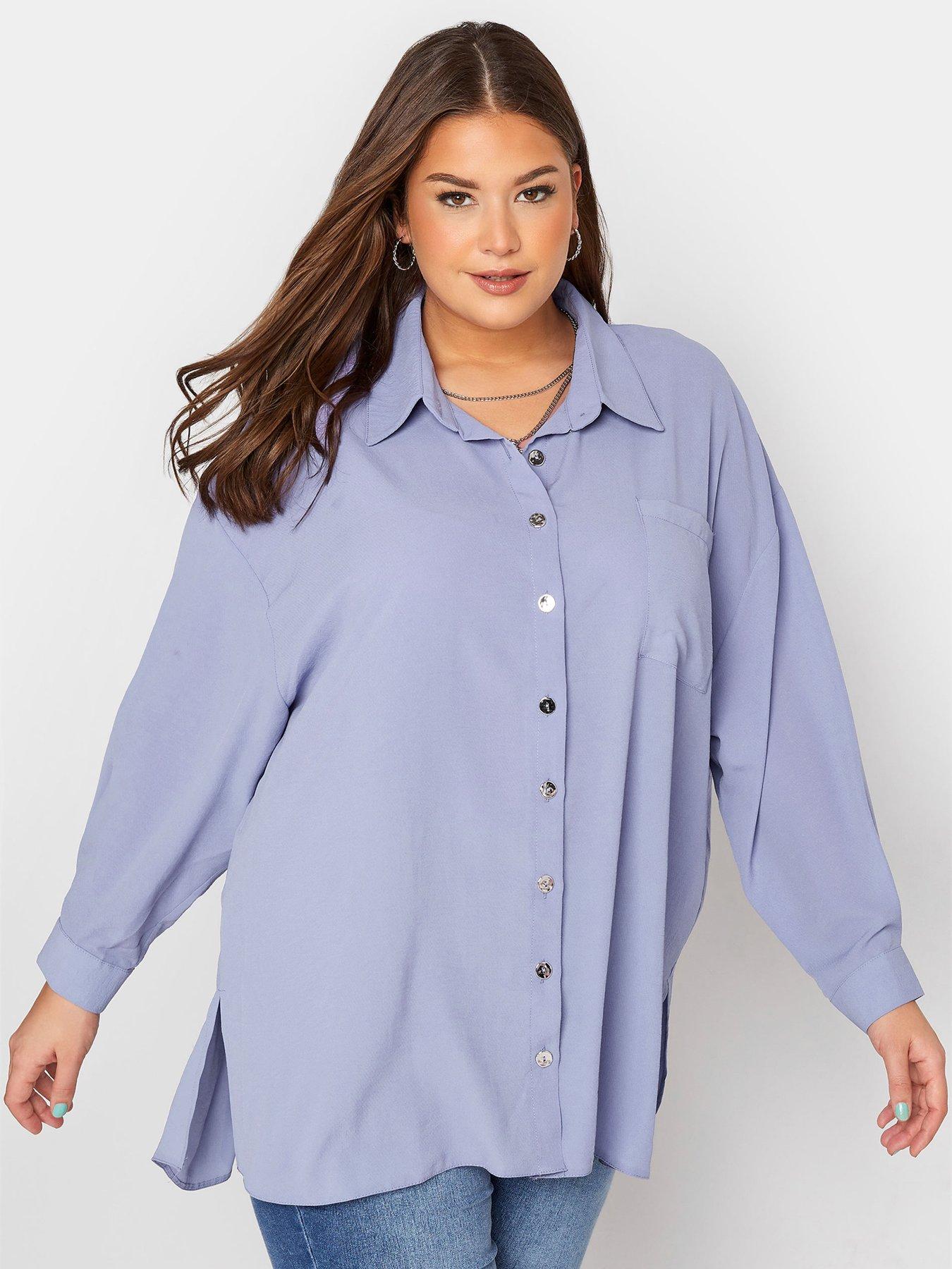  Yours Long Sleeve Button Through Shirt - Purple