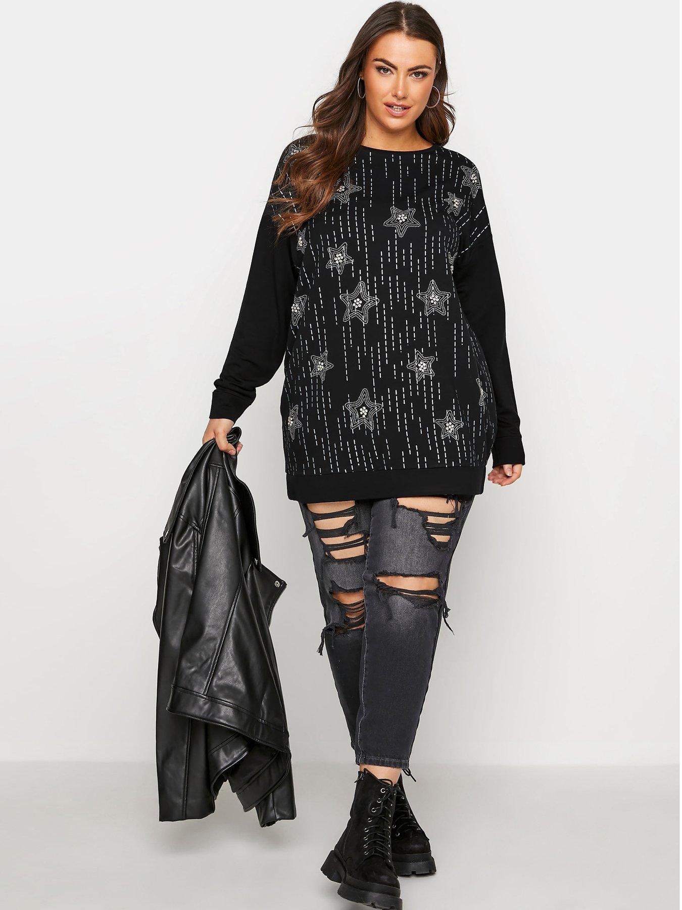  Yours Clothing Star Studded Jumper - Black