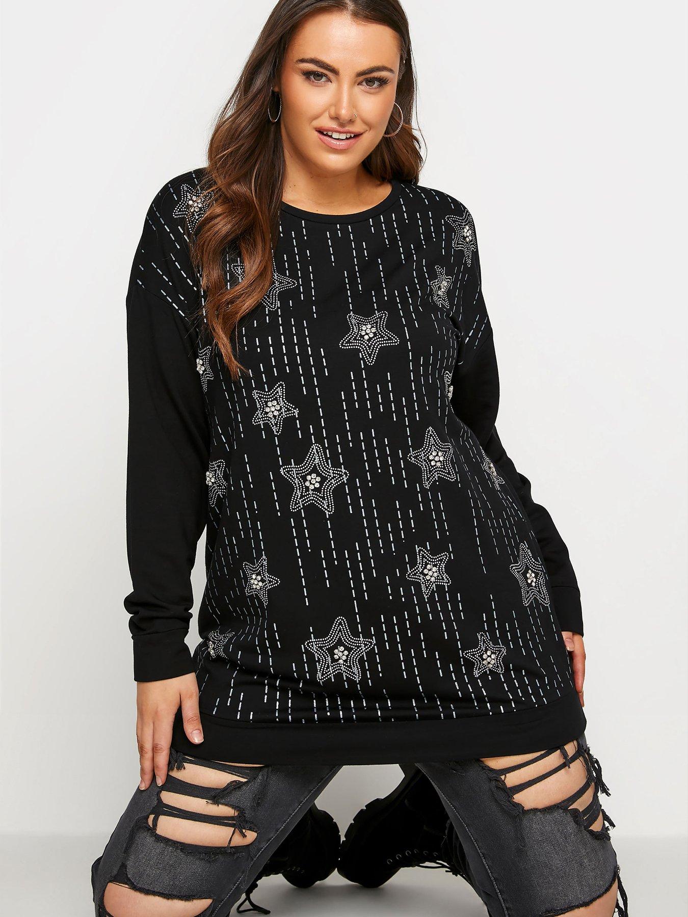 Hoodies & Sweatshirts Yours Clothing Star Studded Jumper - Black