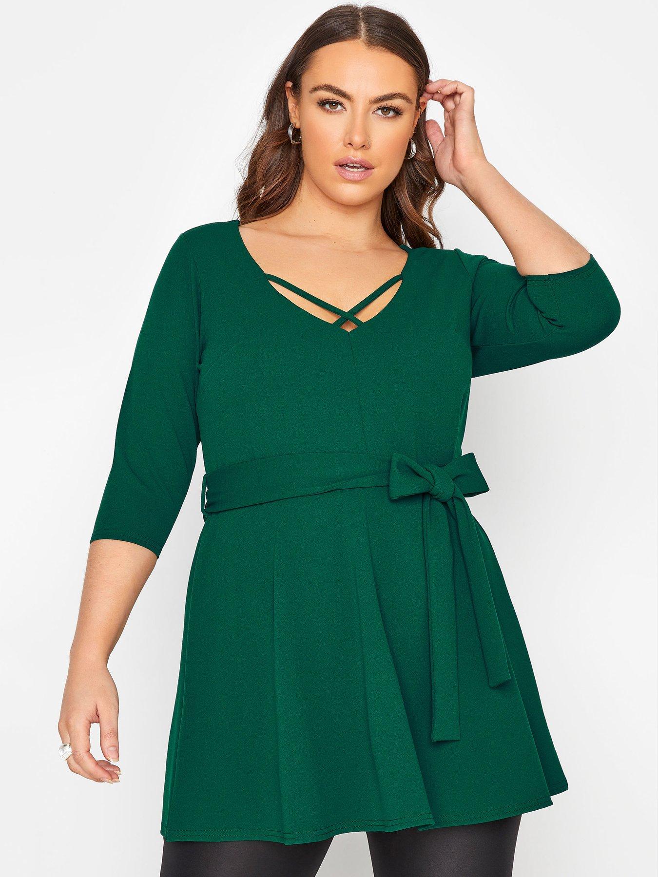 Blouses & shirts Yours London Cross Front Peplum Top - Forest Green