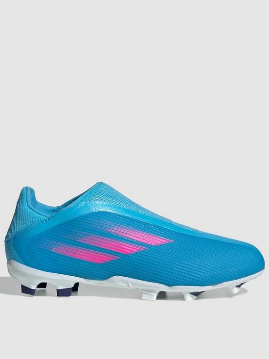 front image of adidas-junior-x-laceless-speedflow3-firm-ground-football-boots-blue