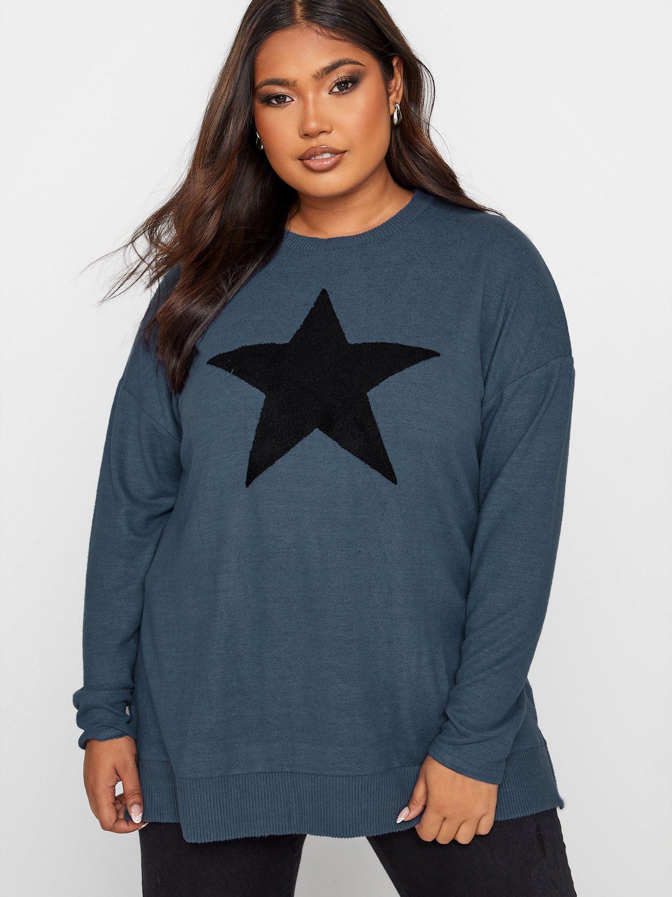  Yours Boucle Star Jumper - Blue