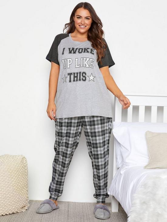 front image of yours-i-woke-up-like-this-pyjama-set-grey