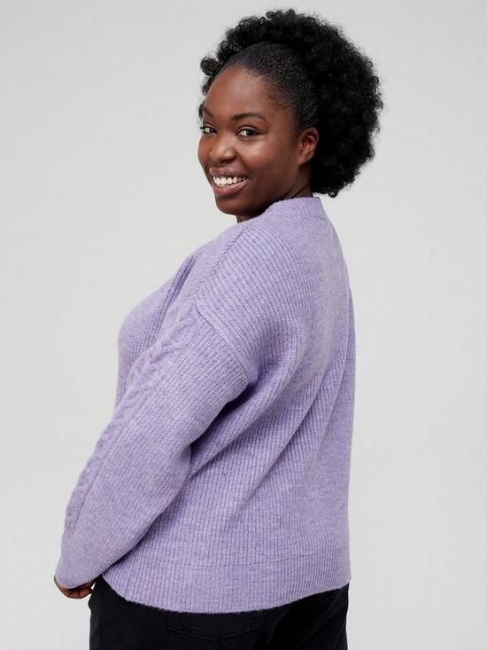 stillFront image of v-by-very-curve-knitted-cable-cardigan-lilac