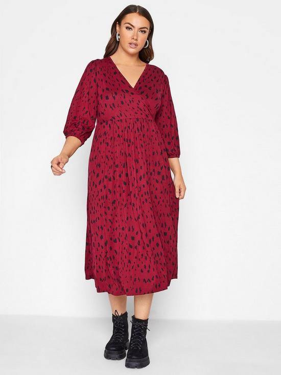 front image of yours-34-sleeve-wrap-markings-midaxi-dress-wine