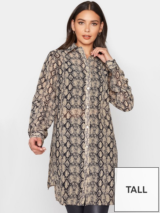 front image of long-tall-sally-snake-print-shirt-beige