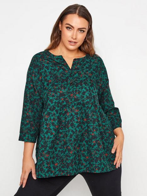 yours-unfiltered-button-front-tunic-long-sleeve-teal-silhouette