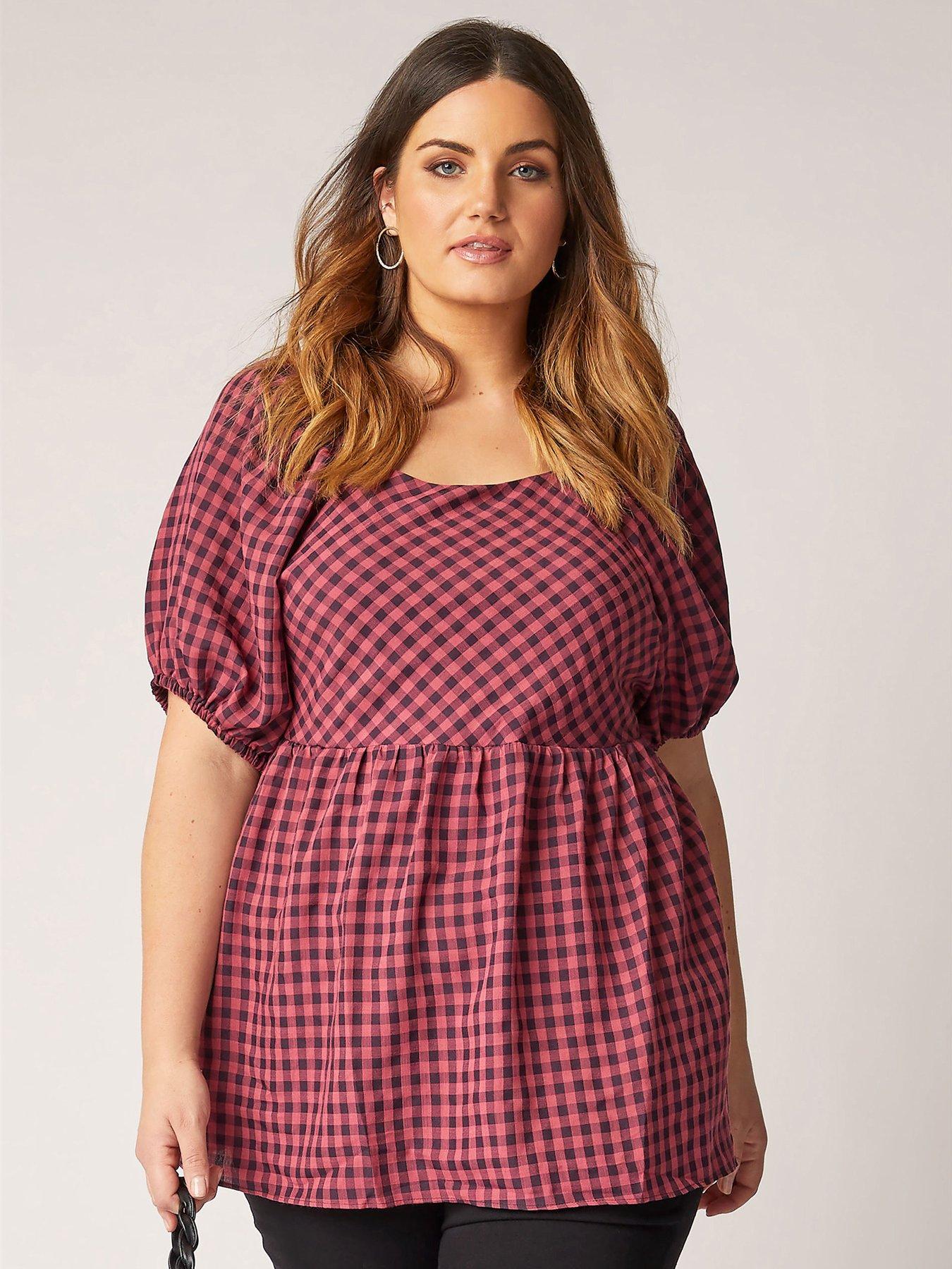 Blouses & shirts Unfiltered Square Neck Peplum Pink Gingham