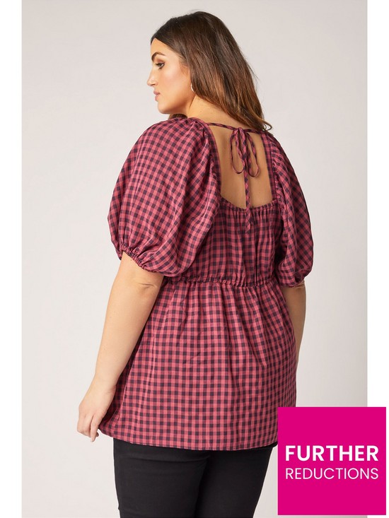stillFront image of yours-unfiltered-square-neck-peplum-pink-gingham