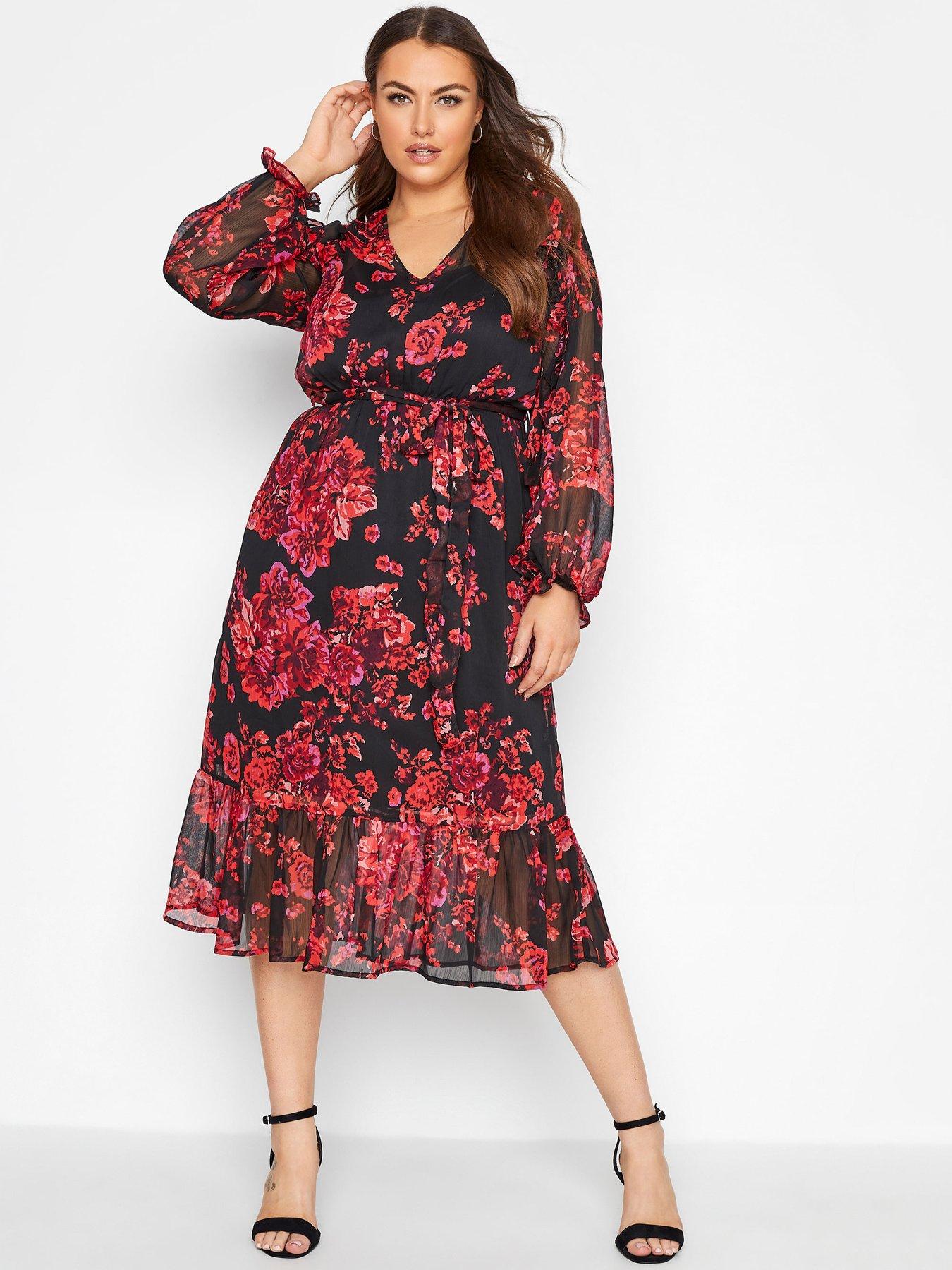 Dresses Yours London Floral Ruffle Tiered Dress - Black