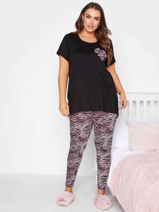 front image of yours-short-sleeve-zebra-legging-pyjama-set