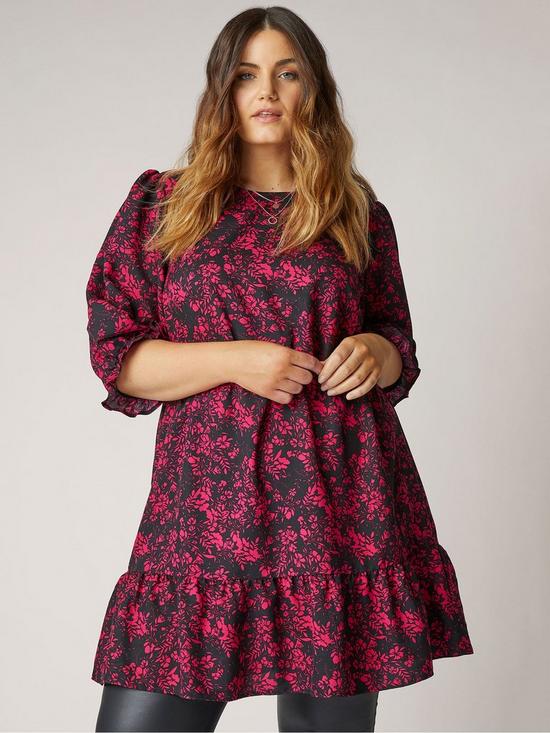 front image of yours-34-sleeve-dress-pink-silhouette