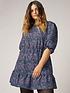 yours-34-sleeve-dress-teal-mix-ditsyfront