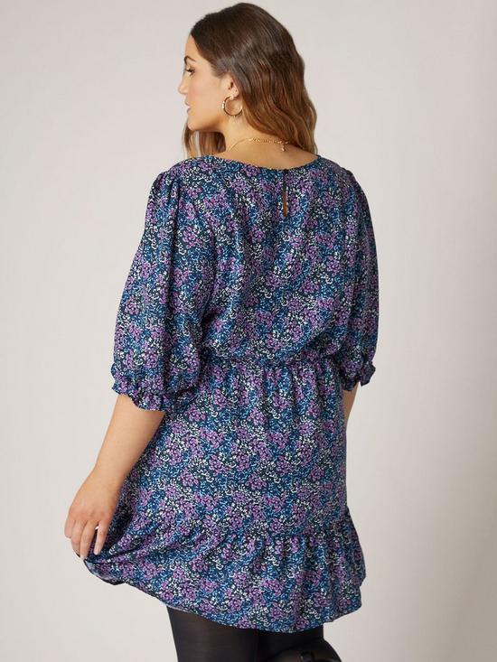 stillFront image of yours-34-sleeve-dress-teal-mix-ditsy